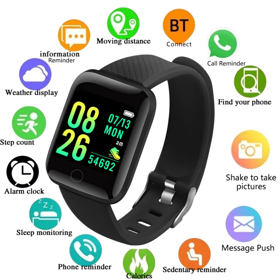Smartwatch Watches Price - สมาร์ทวอท์ชมัลติฟังก์ชั่นสำหรับผู้ชายผู้หญิงเด็กและผู้หญิงข้อความเตือนควบคุมเพลง D13แคลอรี่บันได116บวก
