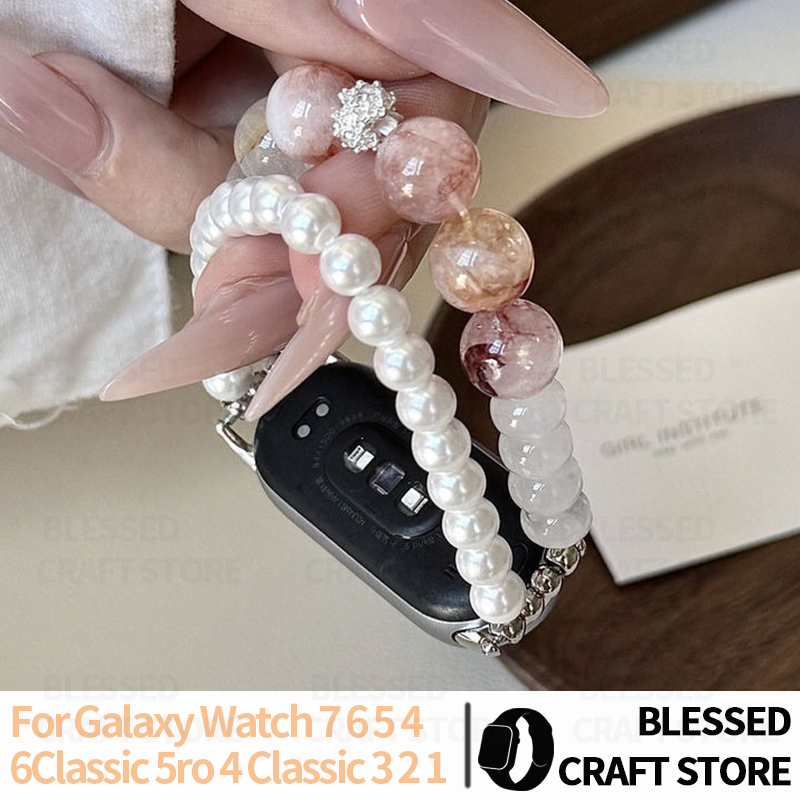 Smartwatch Vintage Watches For Women - สร้อยข้อมือคริสตัลมุกธรรมชาติสำหรับ Samsung Galaxy Watch 7654 FE