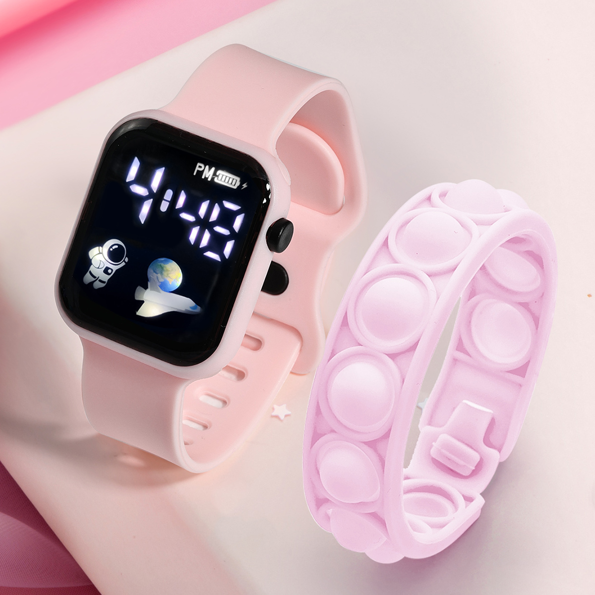 Smartwatch Watches For Girls - สร้อยข้อมือสมาร์ทวอท์ชสำหรับเด็ก2ชิ้น, กำไลข้อมือนักเรียนเรียบง่ายทันสมัยเหมาะสำหรับเป็น Jam Tangan elektronik เล่นกีฬากลางแจ้งของขวัญสำหรับเด็กผู้ชายและเด็กผู้หญิง