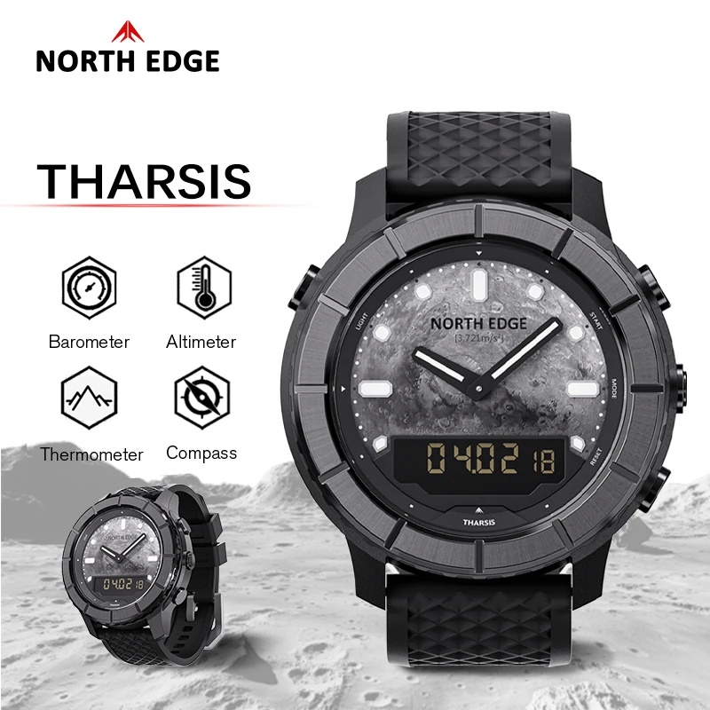 นาฬิกาดิจิตอลคาร์บอนไฟเบอร์สำห - Altimeter Compass Watch บทวิจารณ์และราคา